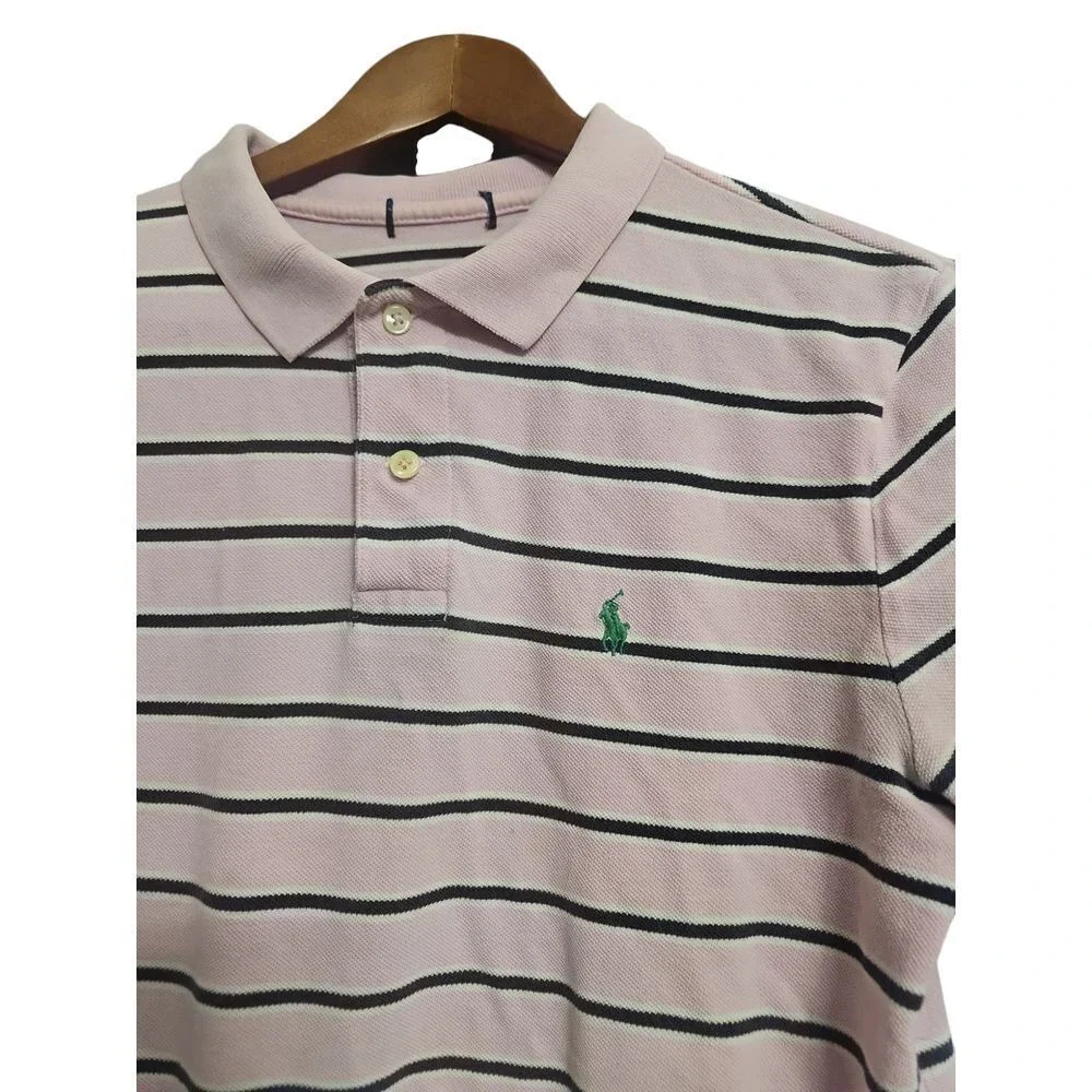 Ralph Lauren Pink Striped Polo Shirt Classic Preppy Style‎ Short Sleeve S